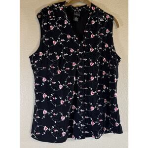 INC International Concepts Plus 1X Sleeveless Top Black Floral Embroidered